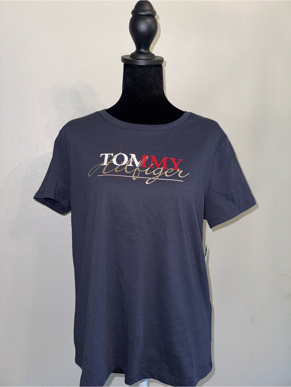 Tommy Hilfiger Navy Short-Sleeve Logo Tee with Red & White Accents